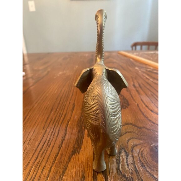 Brass Elephant Figurine With Intricate Carvings & Raised Trunk Vintage Decorativ - Picture 2 of 6